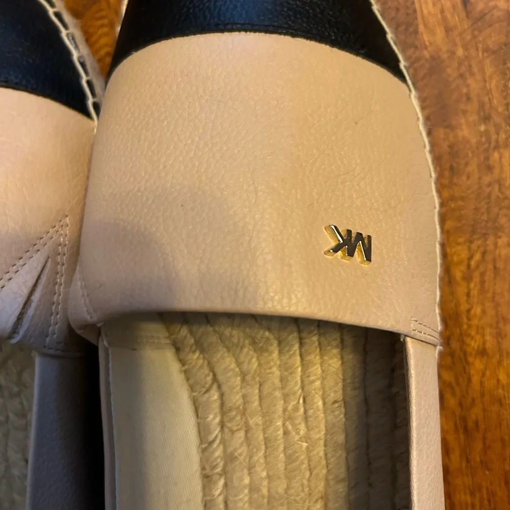 Michael Kors Pink & Black Leather Kendrick Toe Cap Espadrilles Slip On S…